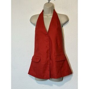Mng Womens Linen‎ Blend Red Halter Top Vest Size M Casual Western Bohemian
